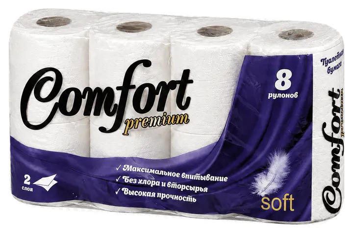 Туалетная бумага Comfort Premium Soft, упаковка из 8 рулонов