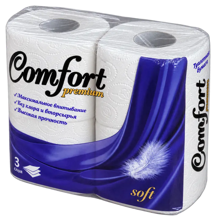 Туалетная бумага Comfort Premium Soft, упаковка из 4 рулонов