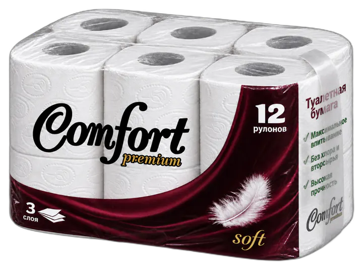 Туалетная бумага Comfort Premium Soft, упаковка из 12 рулонов